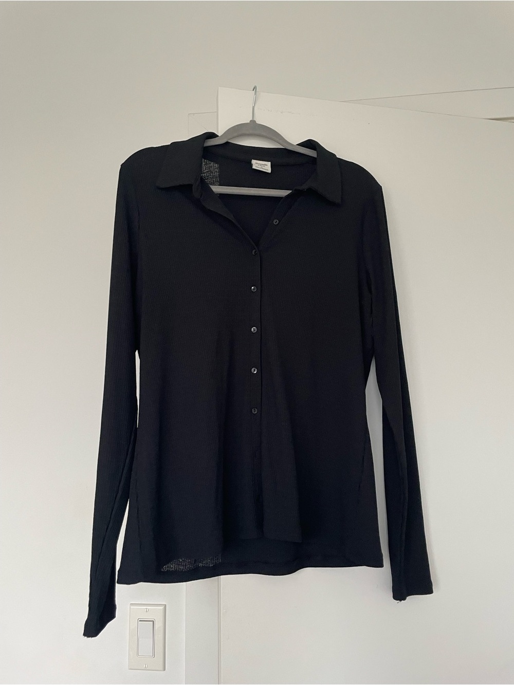 Abercrombie & Fitch Ribbed Mesh Black Button-Up Top